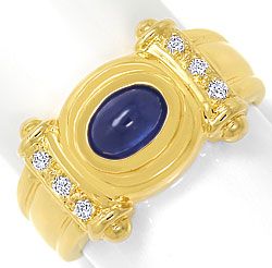 Foto 1 - Designer-Gelbgold-Ring Brillanten Saphir Cabochon, 18K, S4925